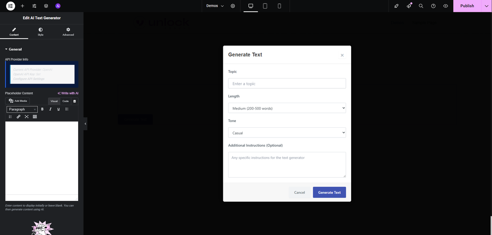 AI Content Generator for Elementor