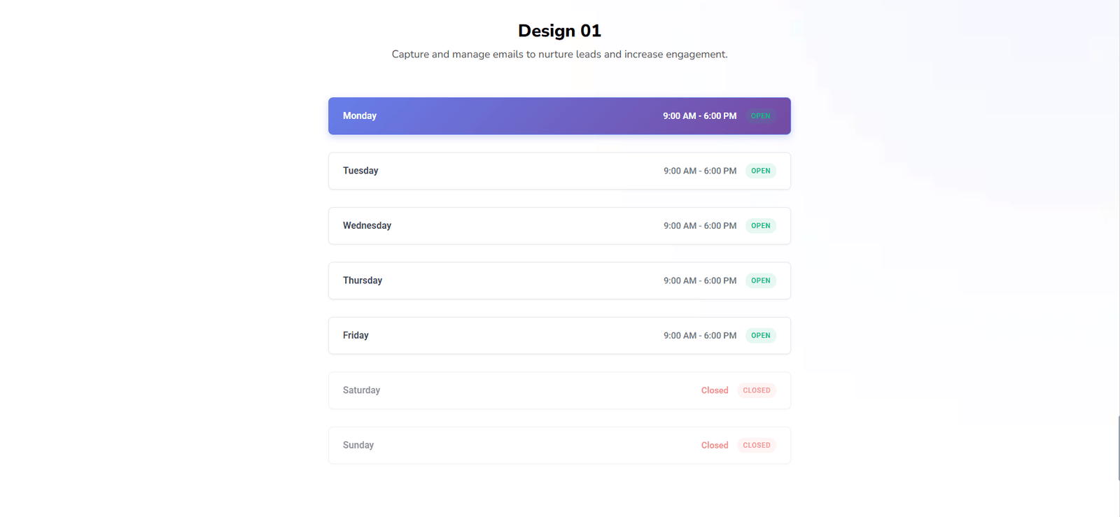 business hours widget for Elementor