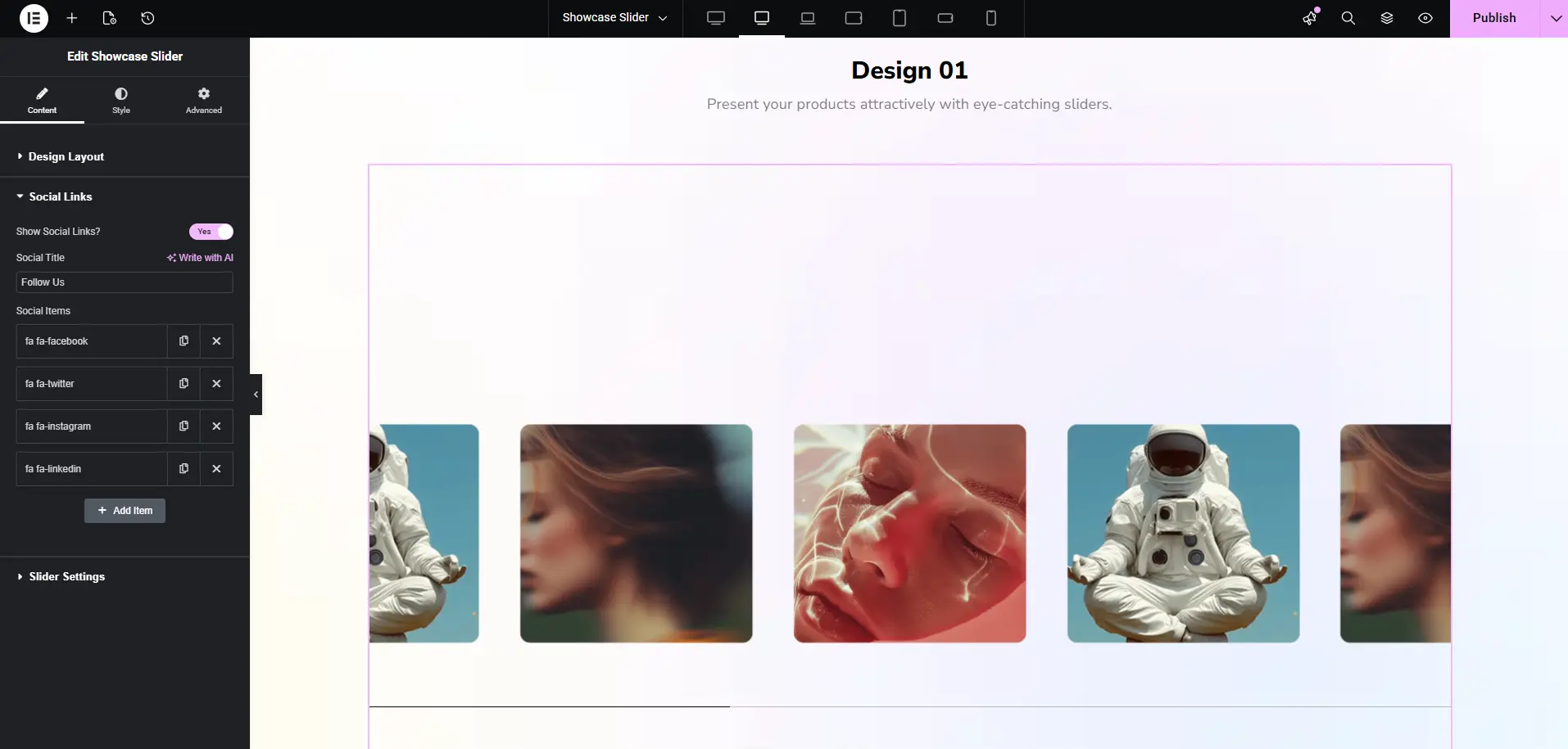 showcase slider widget