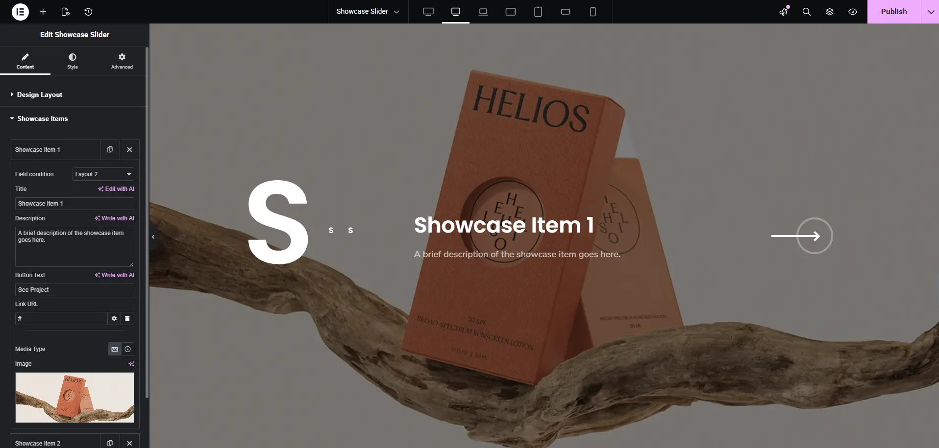 showcase slider widget