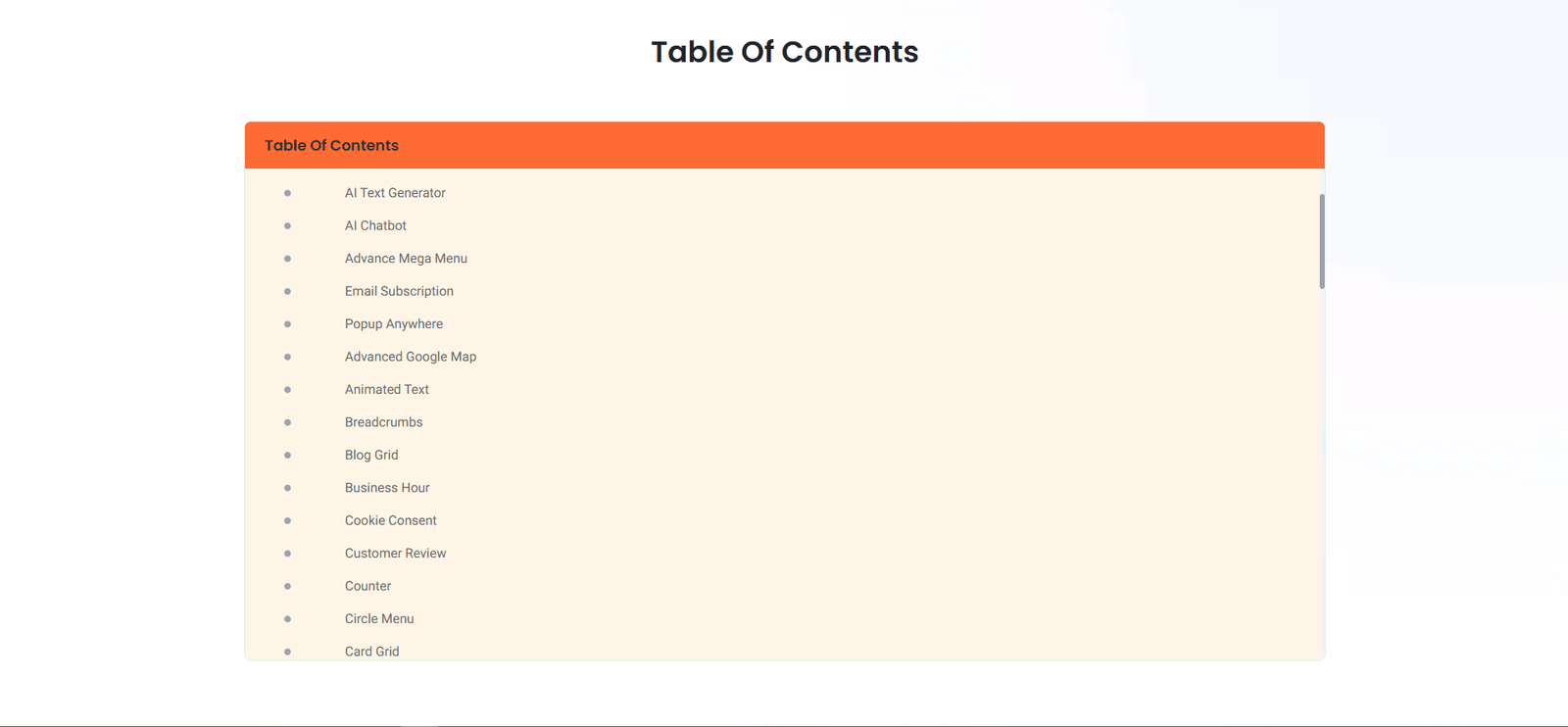 table of contents widget for Elementor