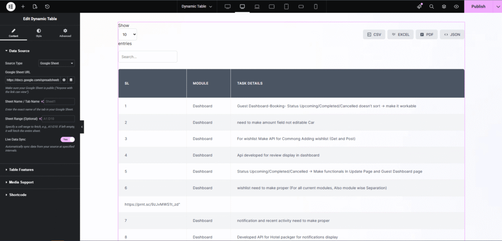 Dynamic Table Widget for Elementor | Unlock Addons