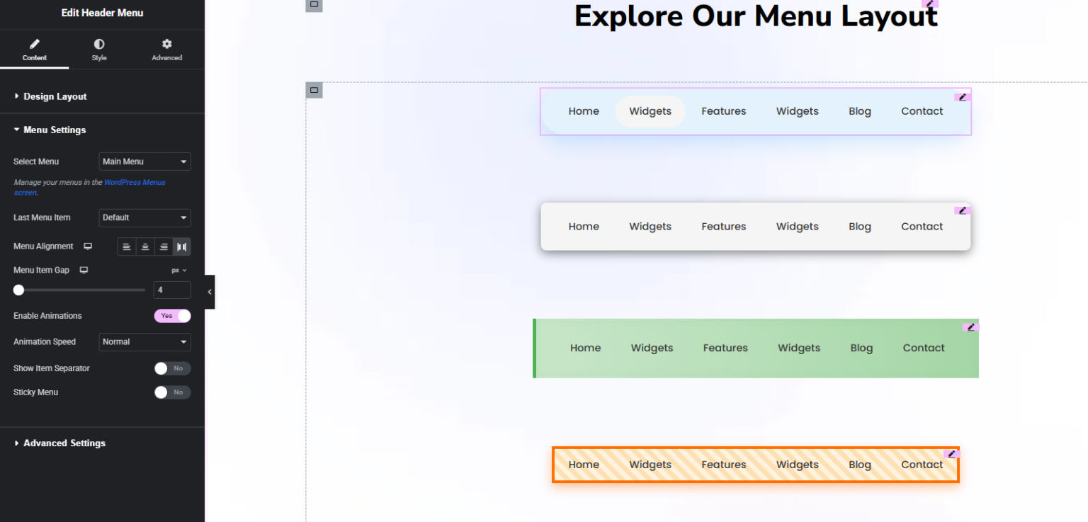 Header Menu Widget for Elementor | Unlock Addons