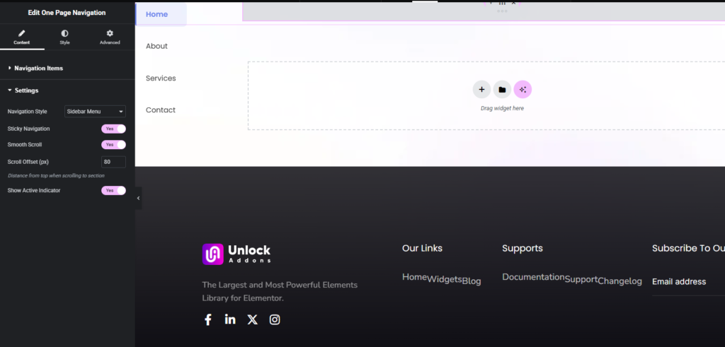 On-Page Navigation Widget for Elementor | Unlock Addons